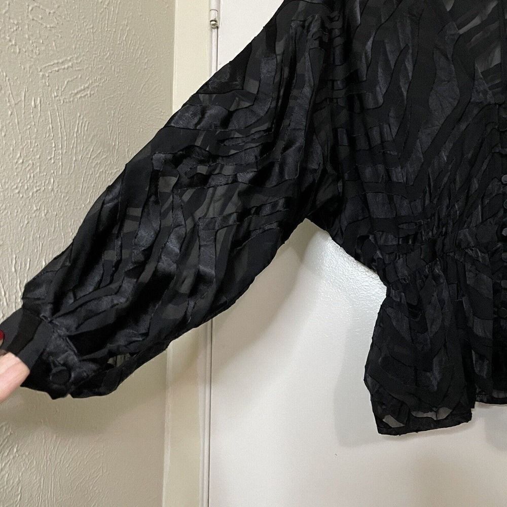 L'academie sheer black zebra print v neck cinch waist blouse top size xs - Picture 5 of 6